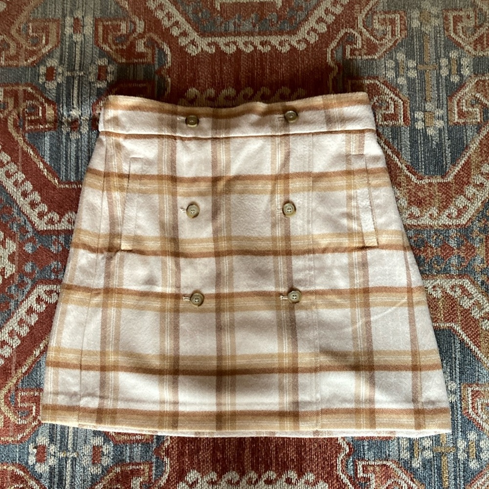 LOFT Plaid Button-Front Skirt